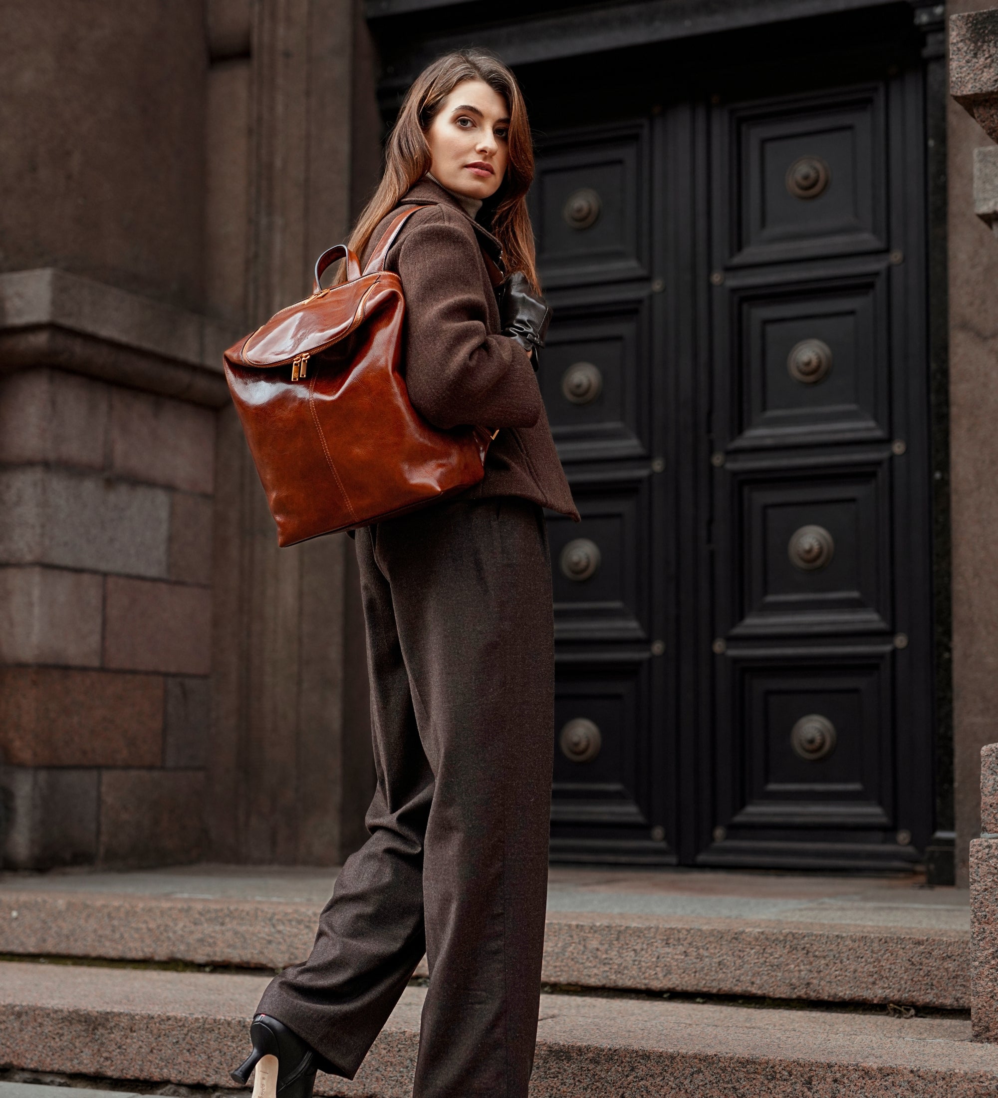 Rucksack aus Leder für Damen - A Bend in the River
