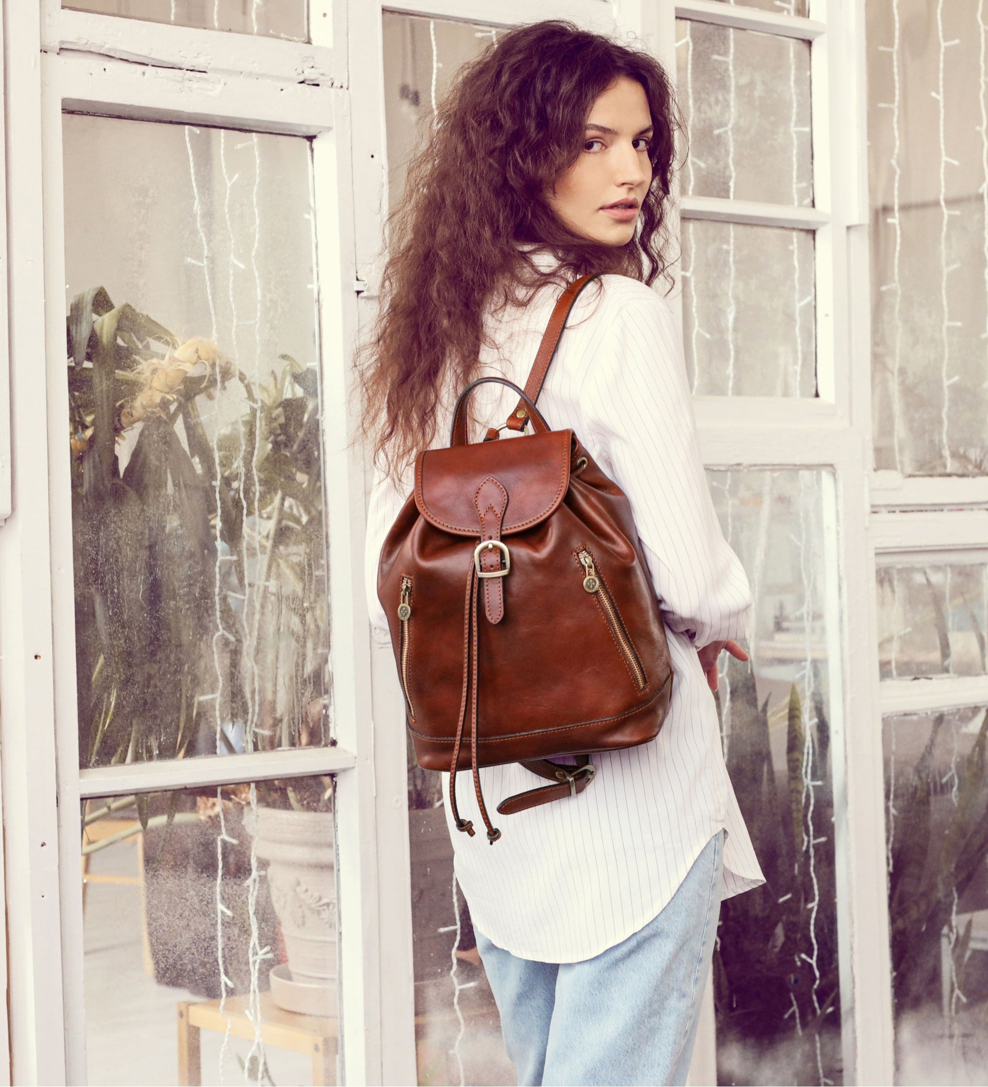 Rucksack aus Leder für Damen - White Noise