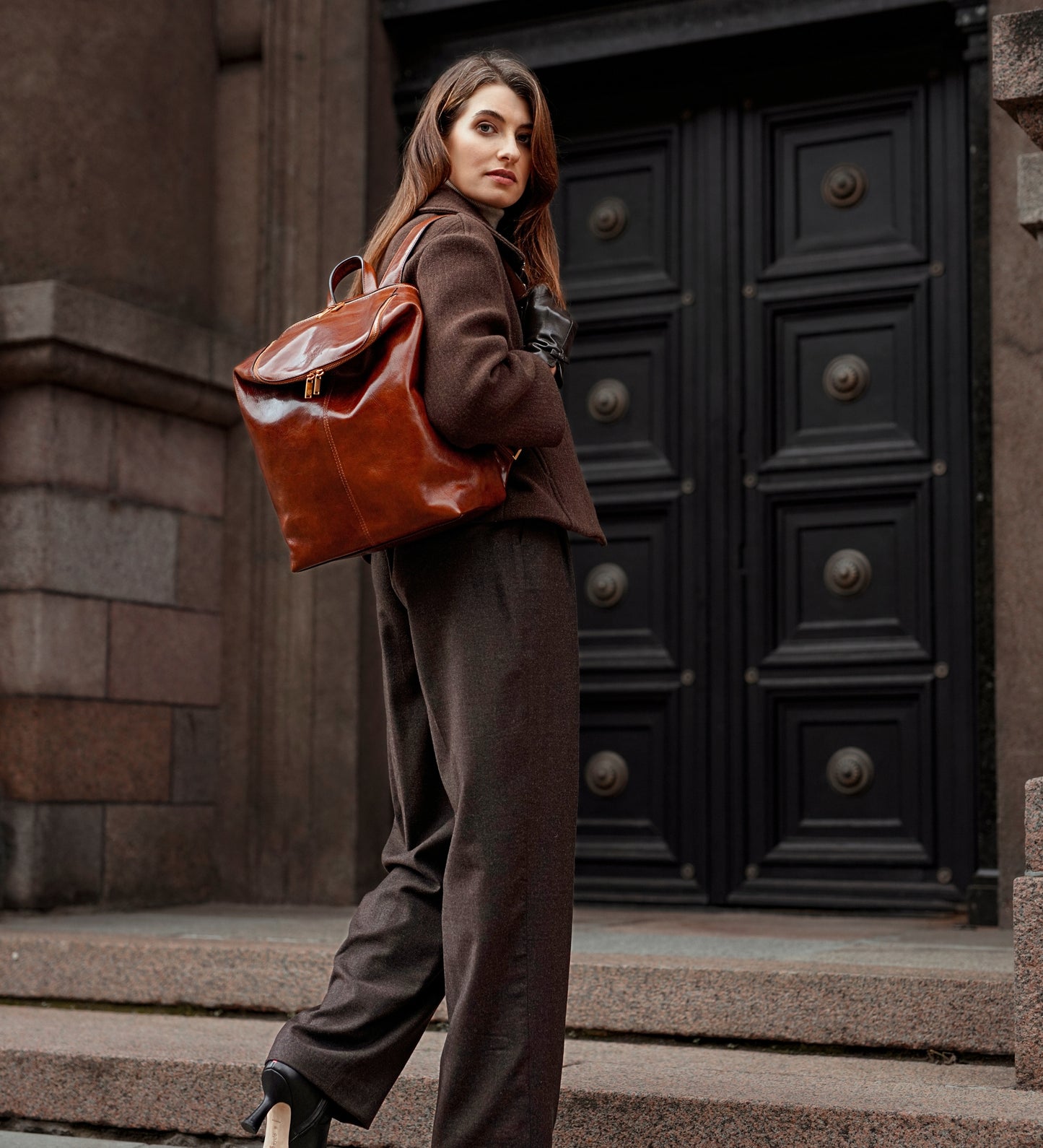 Rucksack aus Leder für Damen - A Bend in the River