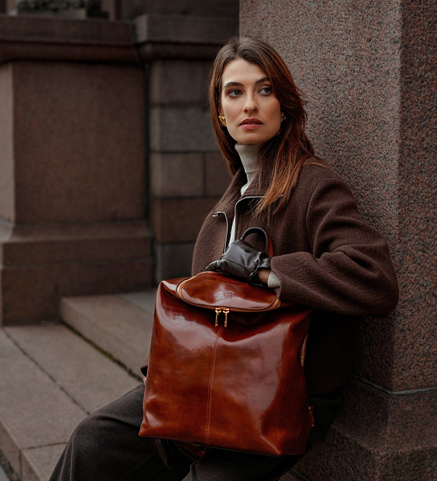 Rucksack aus Leder für Damen - A Bend in the River
