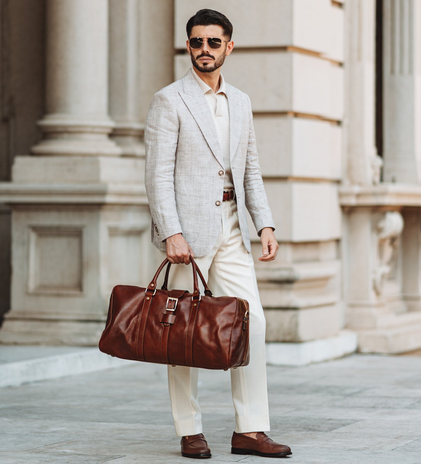 Reisetasche aus mattes Cognacbraunem Leder - Tender Is the Night